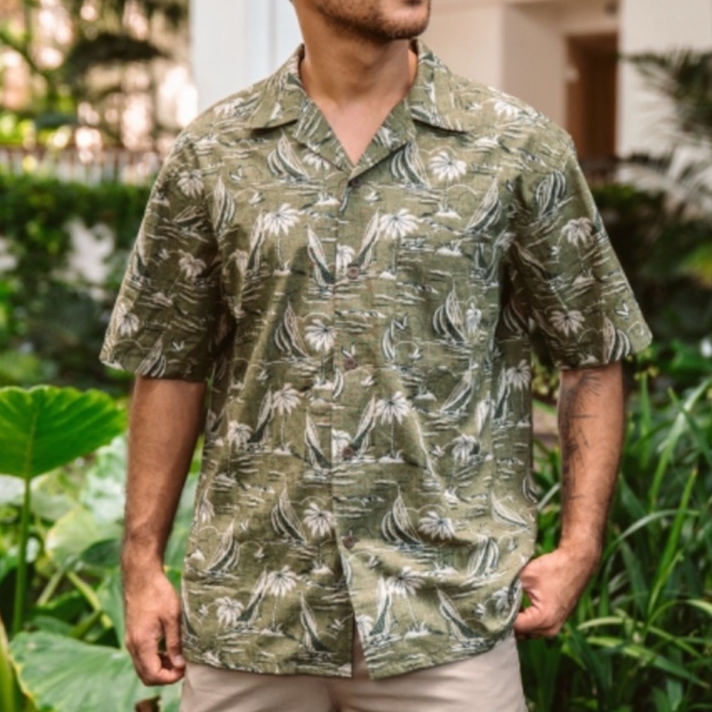 Reyn Spooner x Uniqlo Aloha Hawaiian Shirt‎ size XS Green 100% Cotton Camp